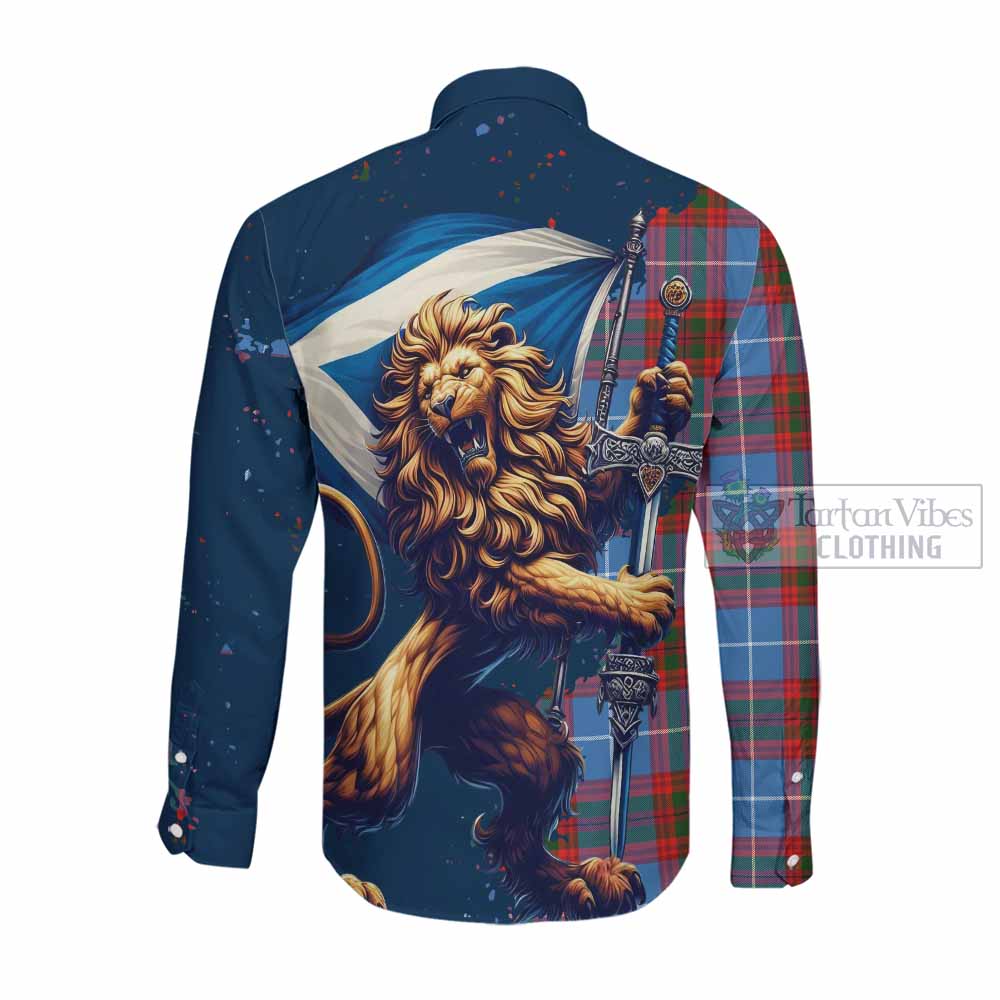 Tartan Vibes Clothing Trotter Tartan Family Crest Long Sleeve Button Shirt with Scottish Majestic Lion