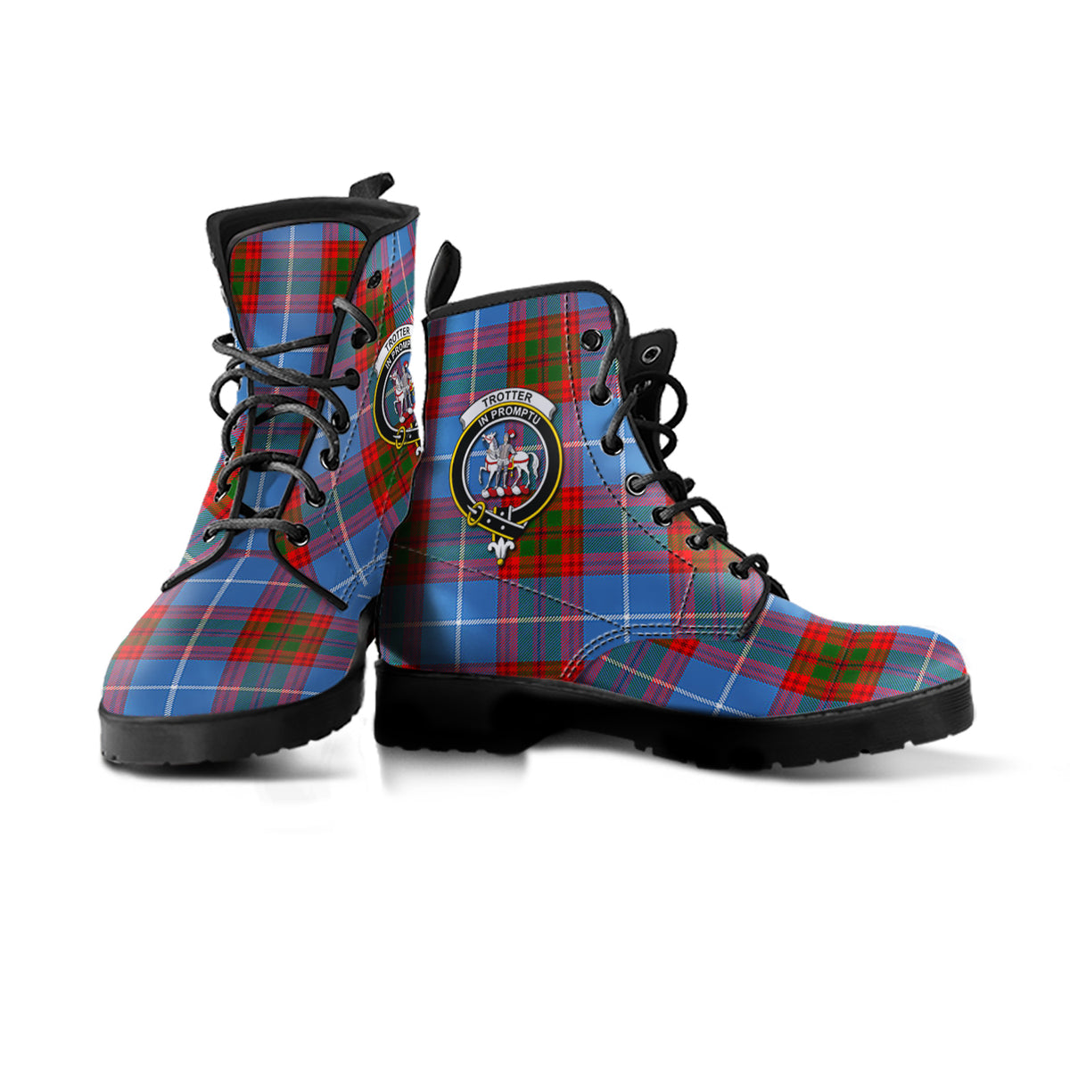 Trotter Tartan Leather Boots with Family Crest - Tartan Vibes Clothing