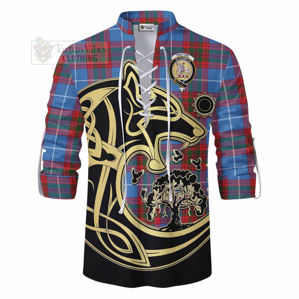 Tartan Vibes Clothing Trotter Tartan Ghillie Kilt Shirt with Family Crest Celtic Wolf Style