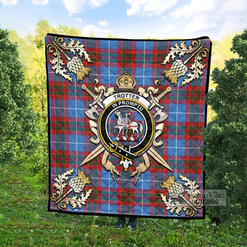 Trotter Tartan Quilt with Family Crest and Scottish Golden Courage Shield