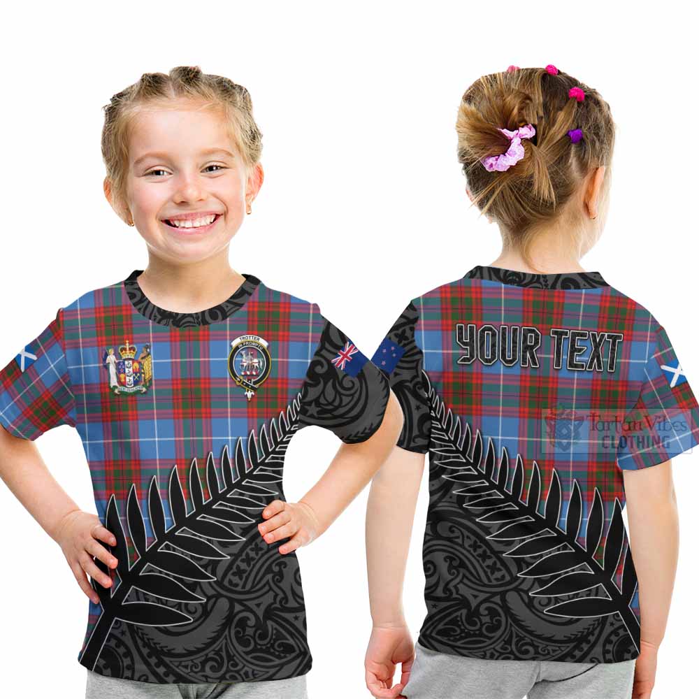 Tartan Vibes Clothing Trotter Crest Tartan Kid T-Shirt with New Zealand Silver Fern Half Style