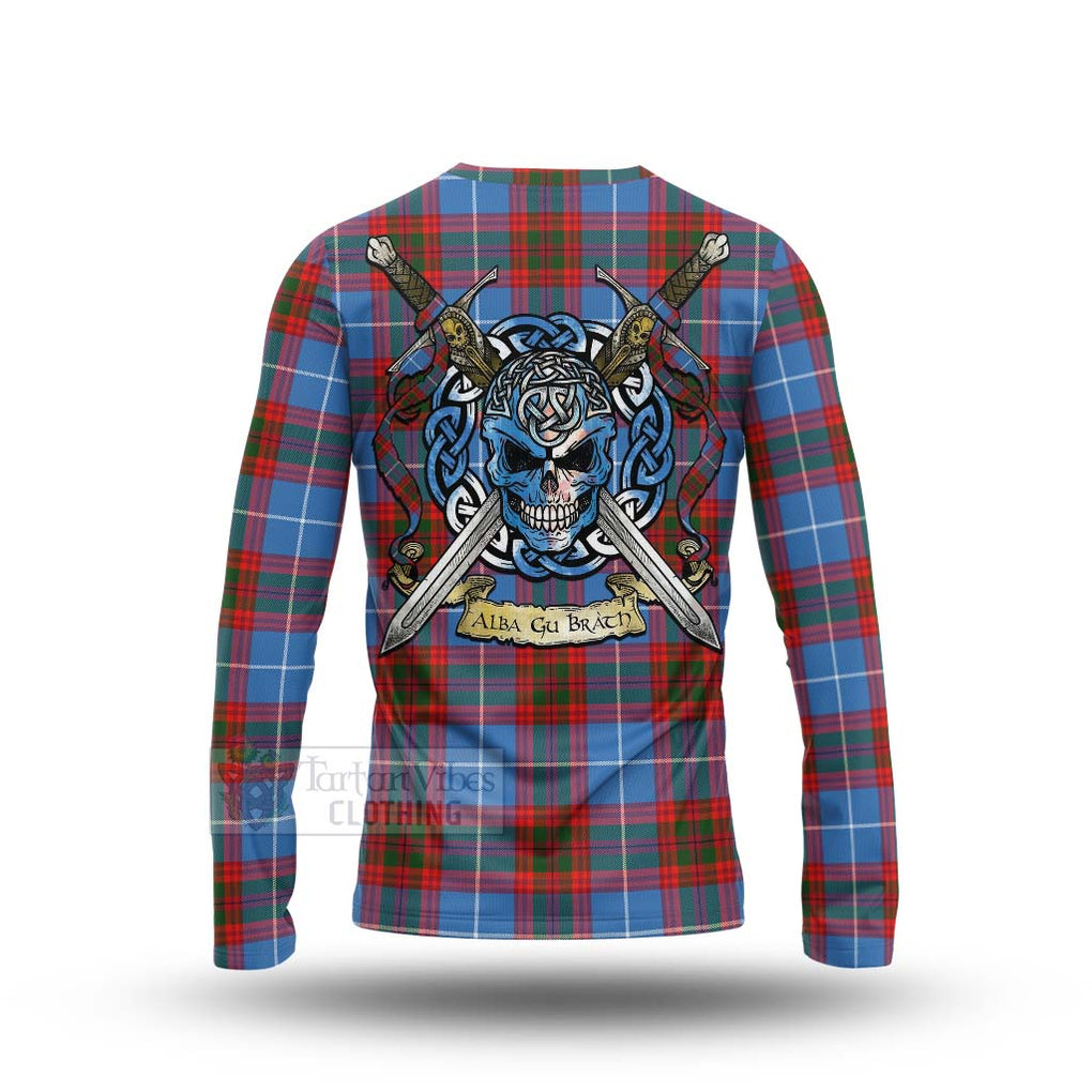 Tartan Vibes Clothing Trotter Tartan Long Sleeve T-Shirt with Family Crest Celtic Skull Style