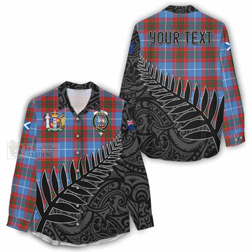 Trotter Crest Tartan Women's Casual Shirt with New Zealand Silver Fern Half Style