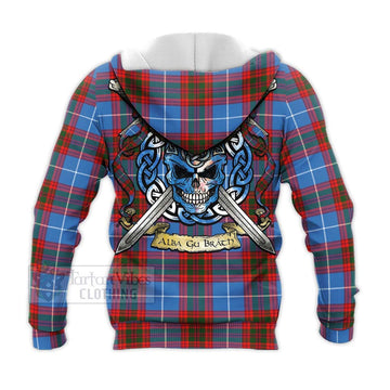 Trotter Tartan Knitted Hoodie with Family Crest Celtic Skull Style