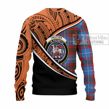 Trotter Crest Tartan Knitted Sweater with Polynesian Vibes Style - Orange Version