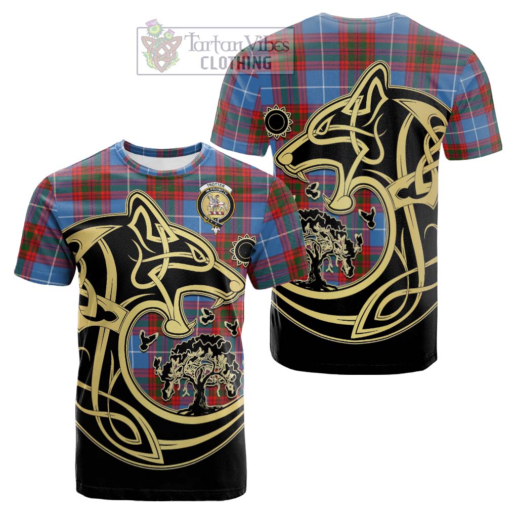 Tartan Vibes Clothing Trotter Tartan Cotton T-shirt with Family Crest Celtic Wolf Style