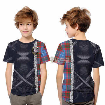 Trotter Tartan Kid T-Shirt with Family Crest Cross Sword Thistle Celtic Vibes