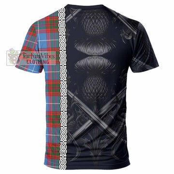 Trotter Tartan T-Shirt with Family Crest Cross Sword Thistle Celtic Vibes