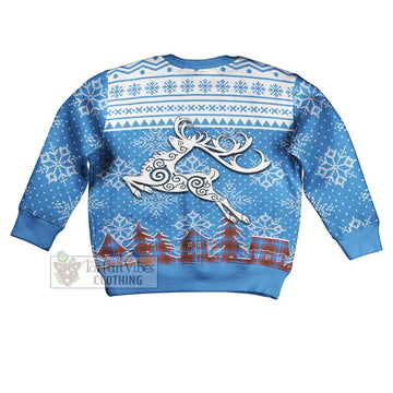 Trotter Clan Christmas Kid Ugly Sweater with Tartan and Celtic Reindeer Style