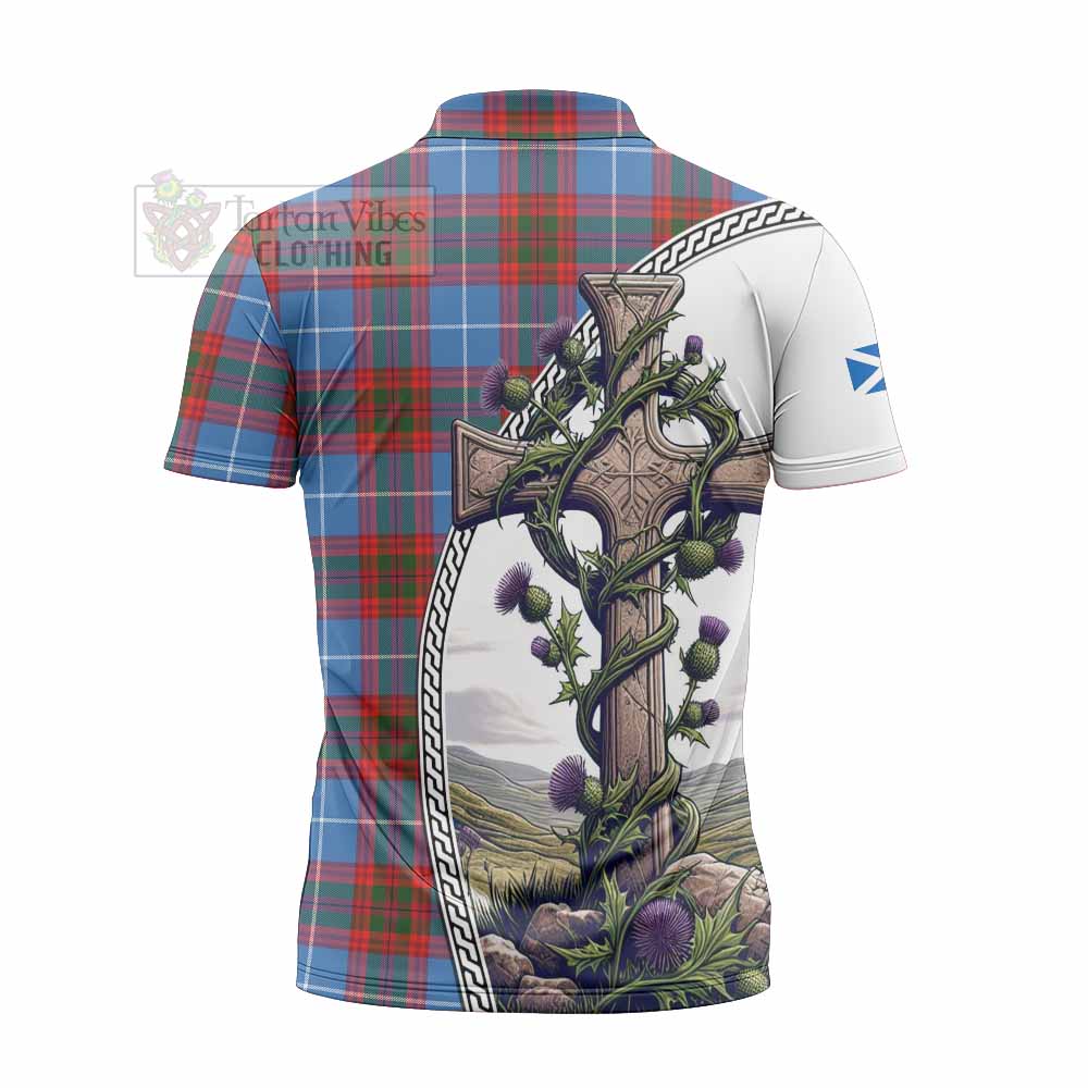 Tartan Vibes Clothing Trotter Tartan Zipper Polo Shirt with Family Crest and St. Andrew's Cross Accented by Thistle Vines