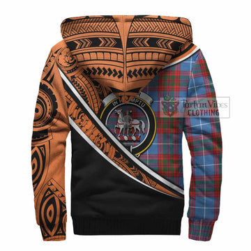 Trotter Crest Tartan Sherpa Hoodie with Polynesian Vibes Style - Orange Version