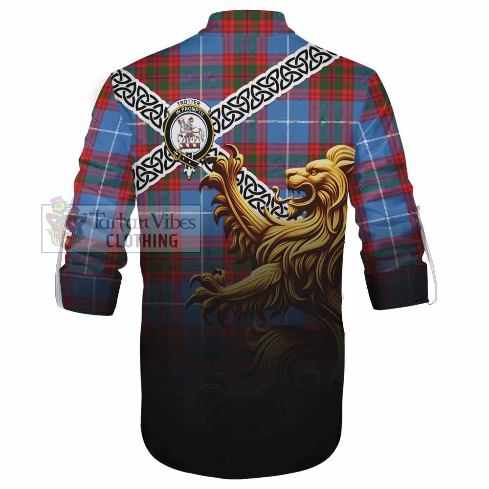 Trotter Crest Tartan Ghillie Kilt Shirt with Golden Lion Emblem Celtic Style - Tartan Vibes Clothing