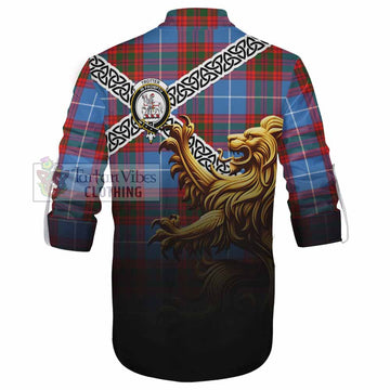 Trotter Crest Tartan Ghillie Kilt Shirt with Golden Lion Emblem Celtic Style - Tartan Vibes Clothing