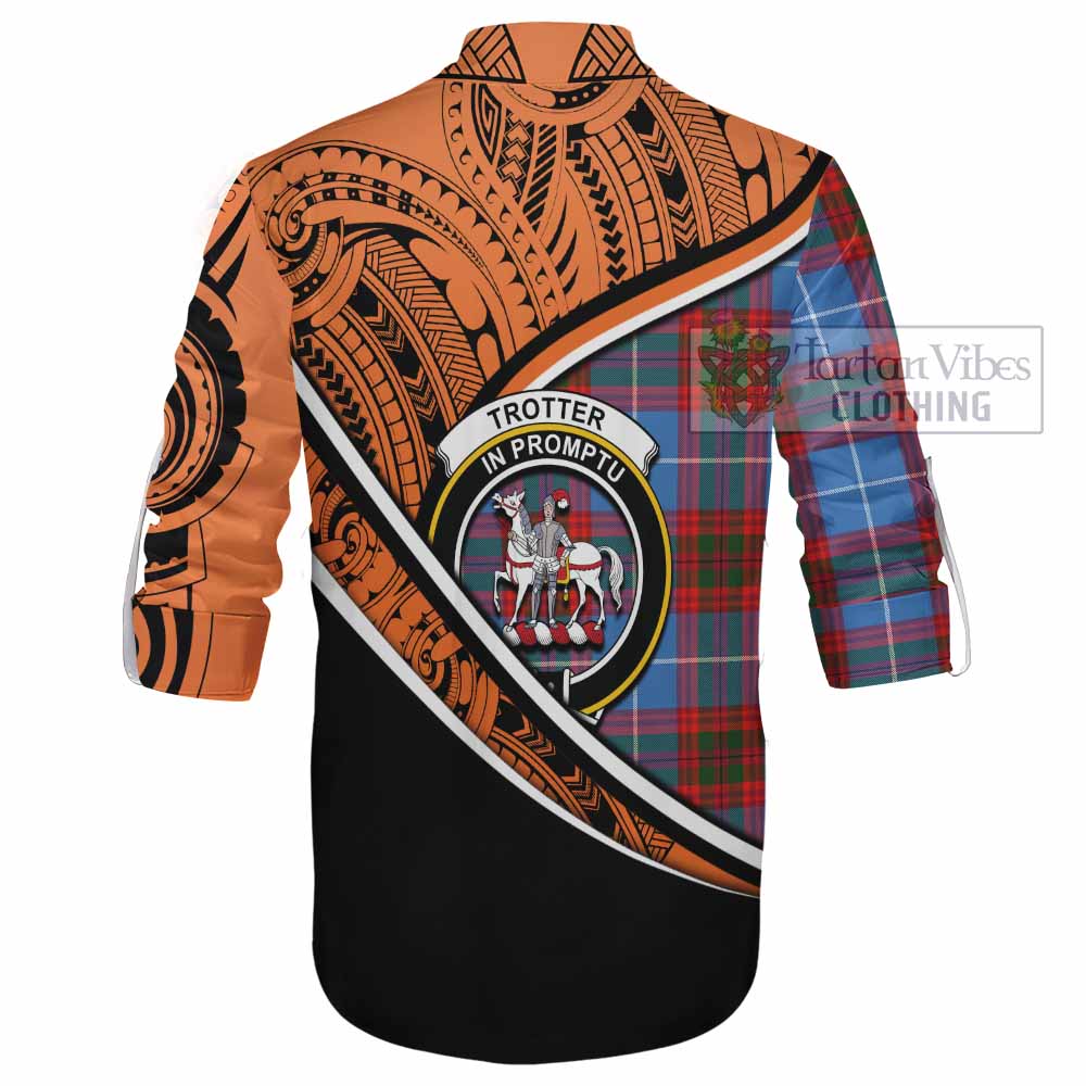 Tartan Vibes Clothing Trotter Crest Tartan Ghillie Kilt Shirt with Maori Tattoo Style - Orange Version