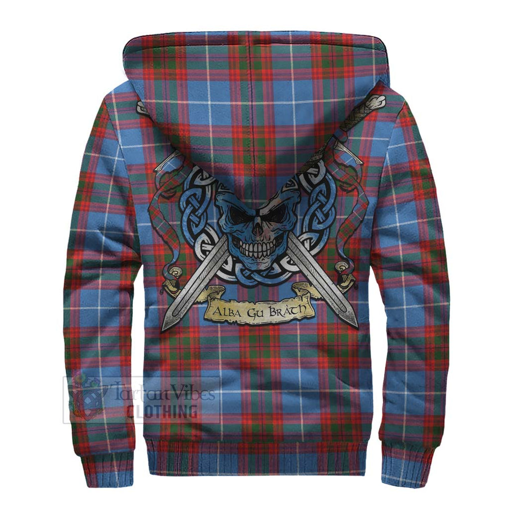 Tartan Vibes Clothing Trotter Tartan Sherpa Hoodie with Family Crest Celtic Skull Style