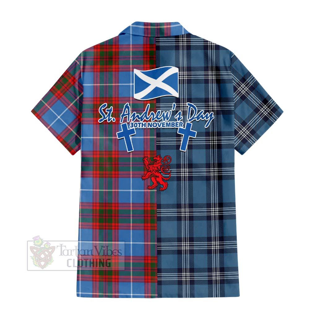 Tartan Vibes Clothing Trotter Tartan Short Sleeve Button Shirt Happy St. Andrew's Day Half Tartan Style