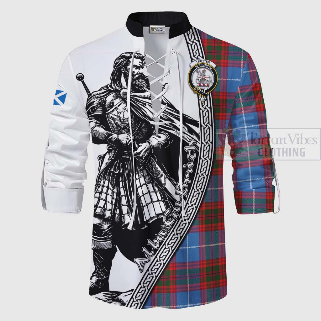 Tartan Vibes Clothing Trotter Tartan Clan Crest Ghillie Kilt Shirt with Highlander Warrior Celtic Style