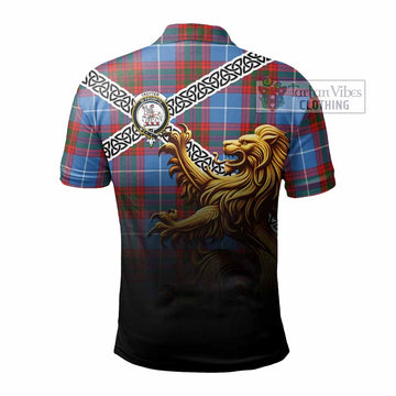 Trotter Crest Tartan Polo Shirt with Golden Lion Emblem Celtic Style - Tartan Vibes Clothing