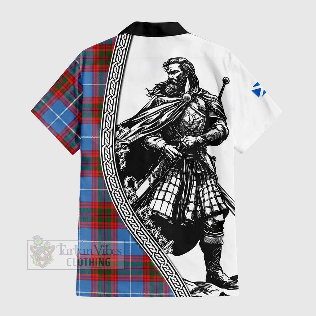 Tartan Vibes Clothing Trotter Tartan Clan Crest Short Sleeve Button Shirt with Highlander Warrior Celtic Style