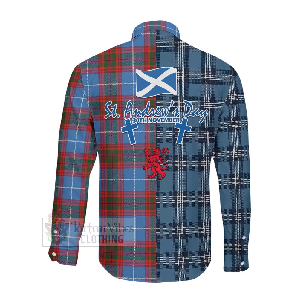 Tartan Vibes Clothing Trotter Tartan Long Sleeve Button Shirt Happy St. Andrew's Day Half Tartan Style