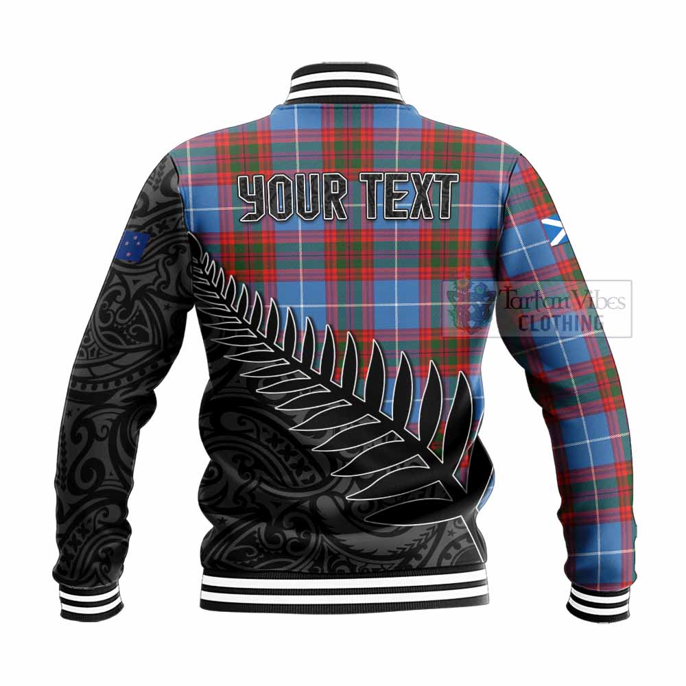 Tartan Vibes Clothing Trotter Crest Tartan Baseball Jacket with New Zealand Silver Fern Half Style