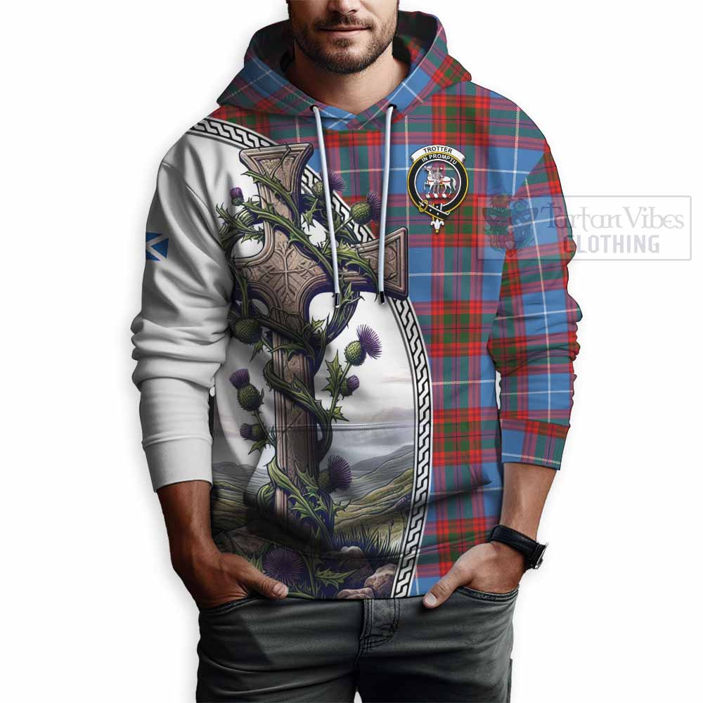 Tartan Vibes Clothing Trotter Tartan Hoodie with Family Crest and St. Andrew's Cross Accented by Thistle Vines