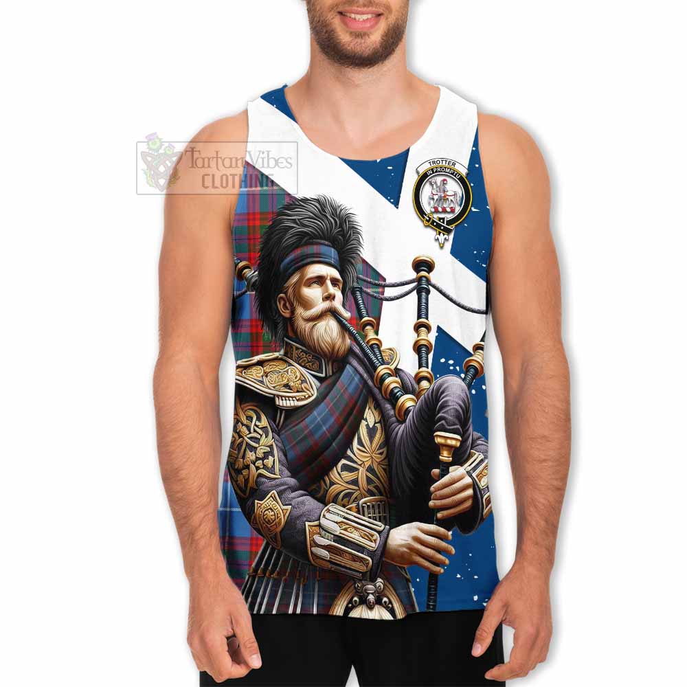 Trotter Tartan Men's Tank Top with Family Crest Scottish Bagpiper Vibes