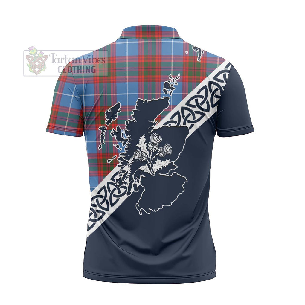 Tartan Vibes Clothing Trotter Tartan Zipper Polo Shirt Featuring Thistle and Scotland Map