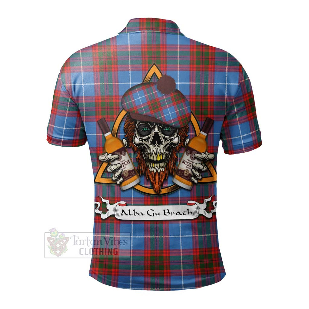 Tartan Vibes Clothing Trotter Tartan Polo Shirt with Family Crest and Bearded Skull Holding Bottles of Whiskey