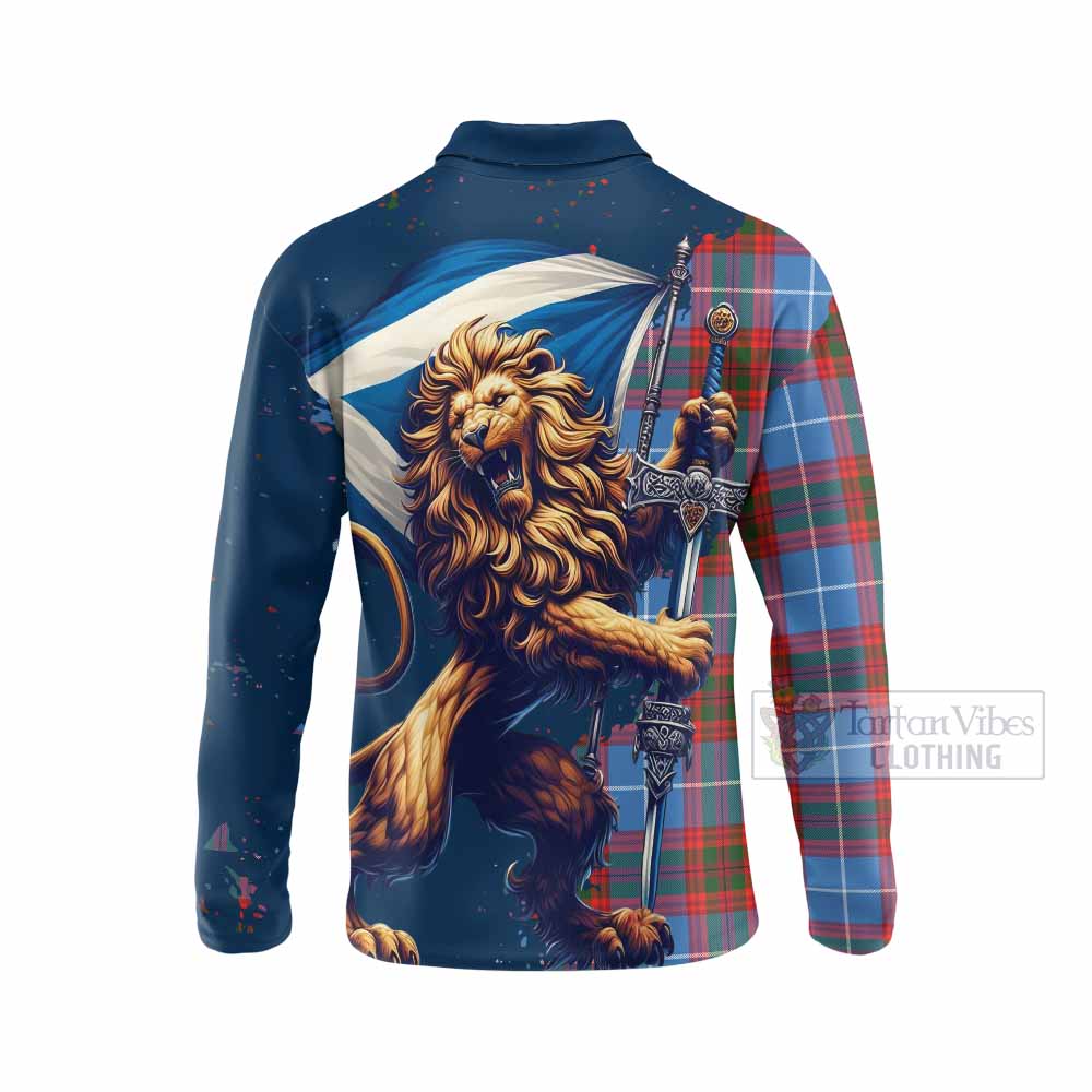 Tartan Vibes Clothing Trotter Tartan Family Crest Long Sleeve Polo Shirt with Scottish Majestic Lion