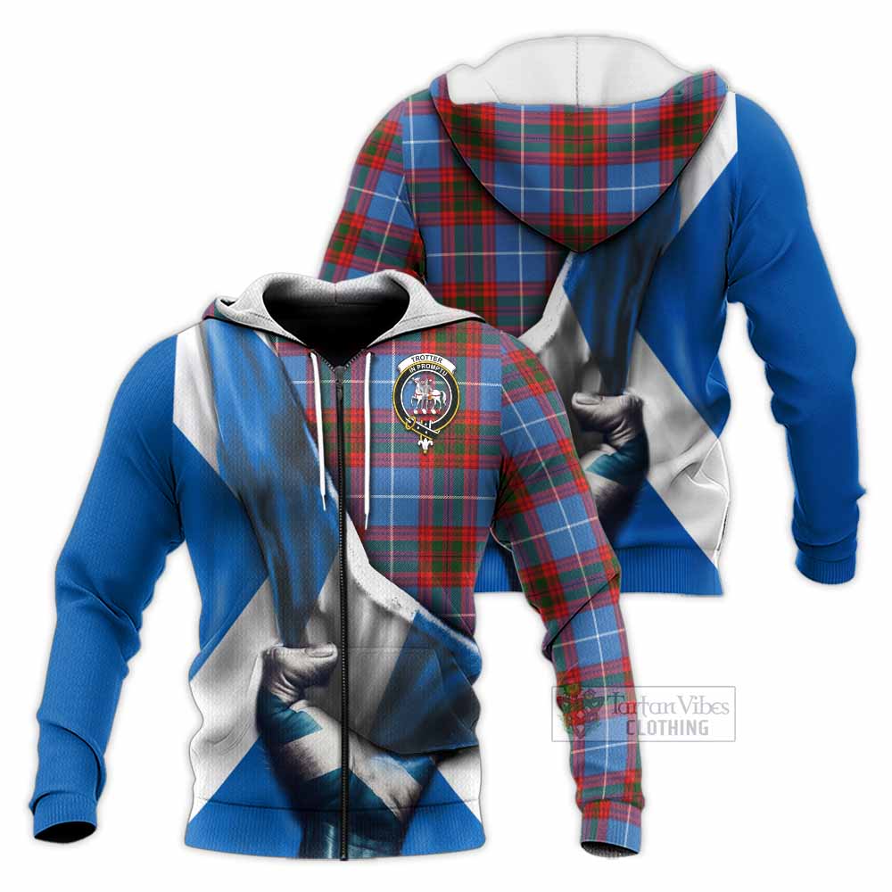 Tartan Vibes Clothing Trotter Tartan Knitted Hoodie with Family Crest Scotland Patriotic Style