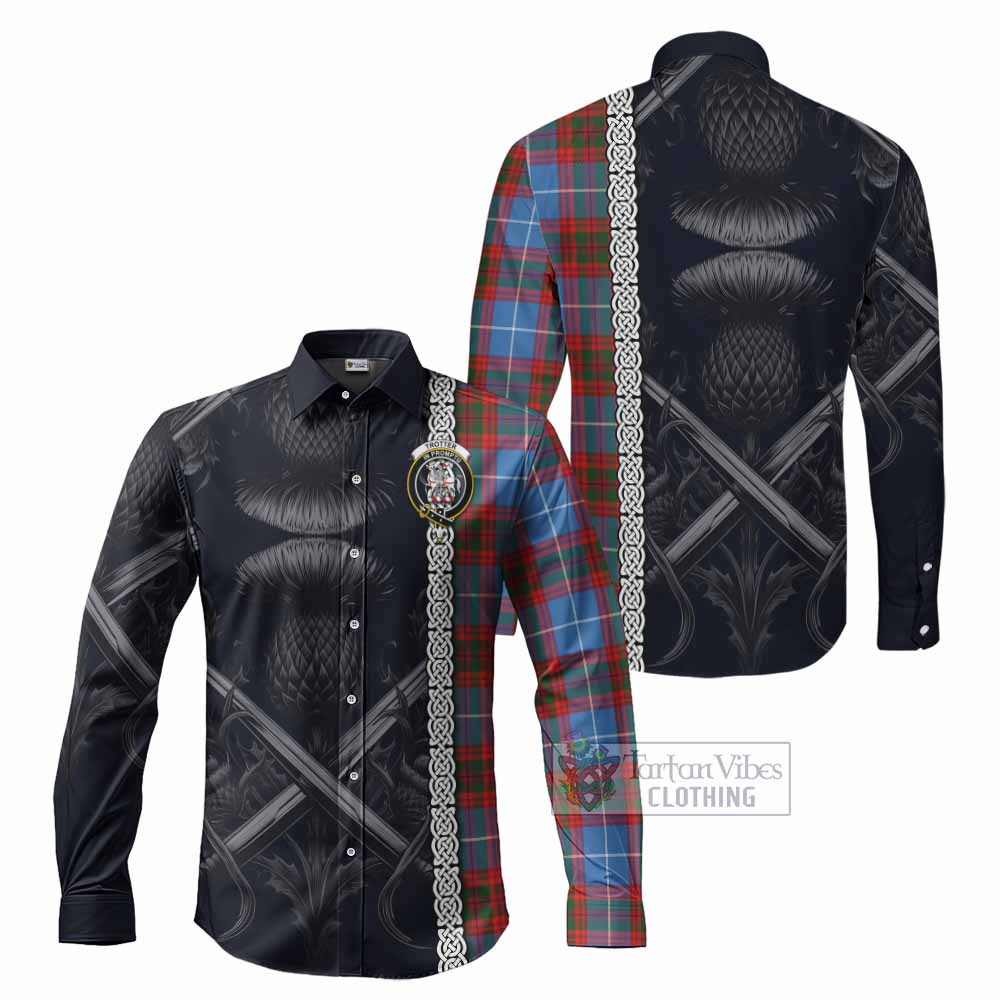 Tartan Vibes Clothing Trotter Tartan Long Sleeve Button Shirt with Family Crest Cross Sword Thistle Celtic Vibes