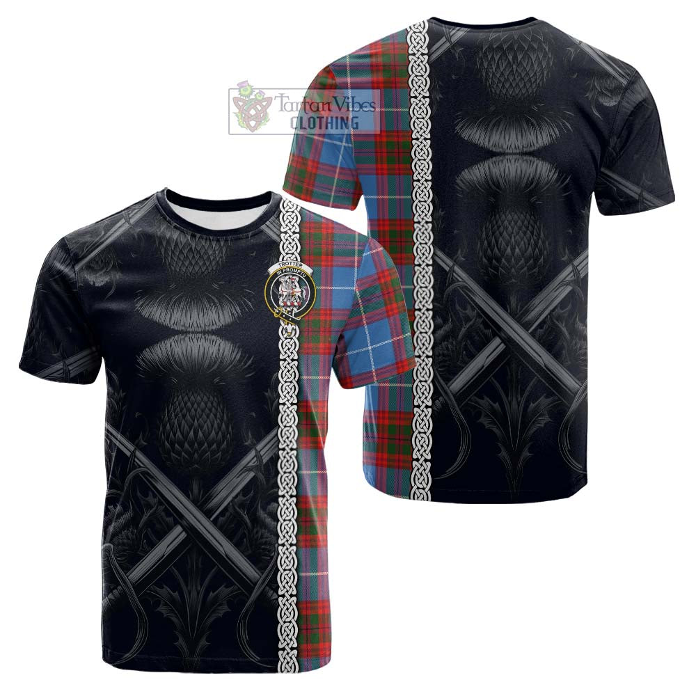 Tartan Vibes Clothing Trotter Tartan Cotton T-shirt with Family Crest Cross Sword Thistle Celtic Vibes