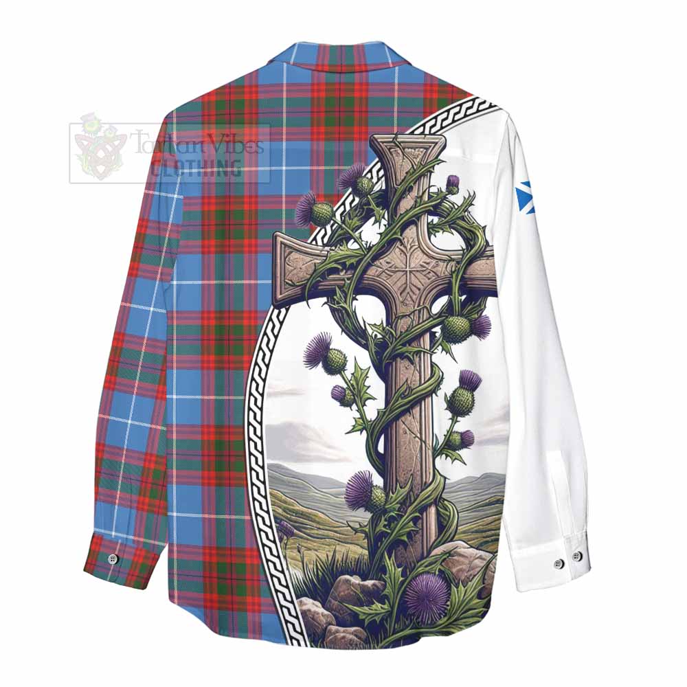 Tartan Vibes Clothing Trotter Tartan Women's Casual Shirt with Family Crest and St. Andrew's Cross Accented by Thistle Vines