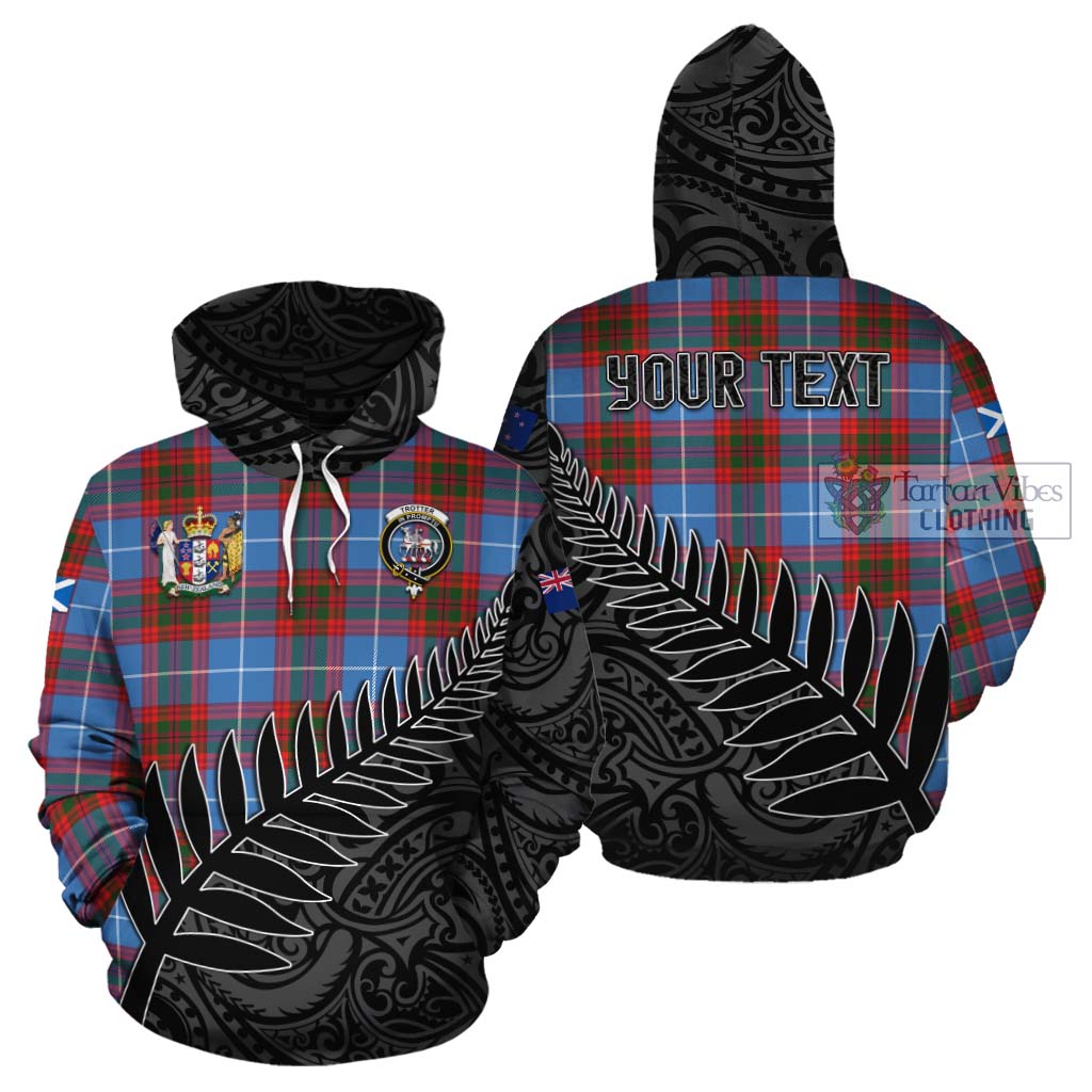 Tartan Vibes Clothing Trotter Crest Tartan Cotton Hoodie with New Zealand Silver Fern Half Style