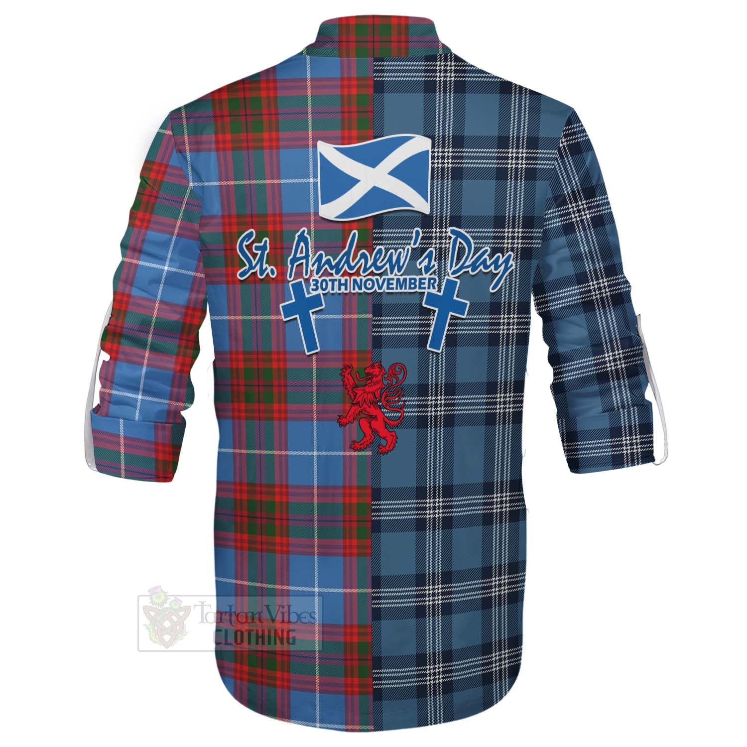 Tartan Vibes Clothing Trotter Tartan Ghillie Kilt Shirt Happy St. Andrew's Day Half Tartan Style