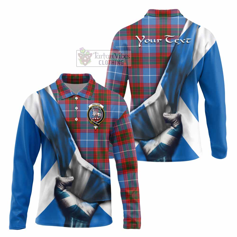 Tartan Vibes Clothing Trotter Tartan Long Sleeve Polo Shirt with Family Crest Scotland Patriotic Style