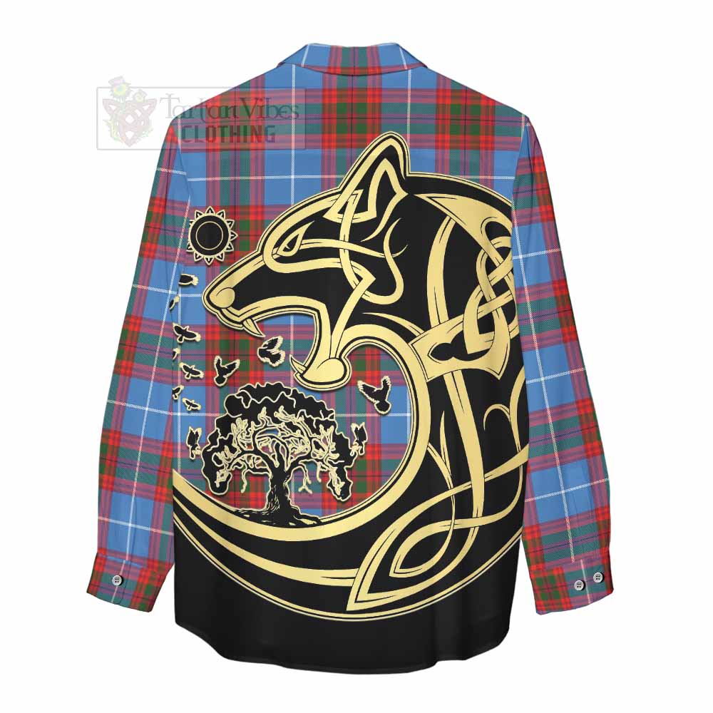 Tartan Vibes Clothing Trotter Tartan Women's Casual Shirt with Family Crest Celtic Wolf Style