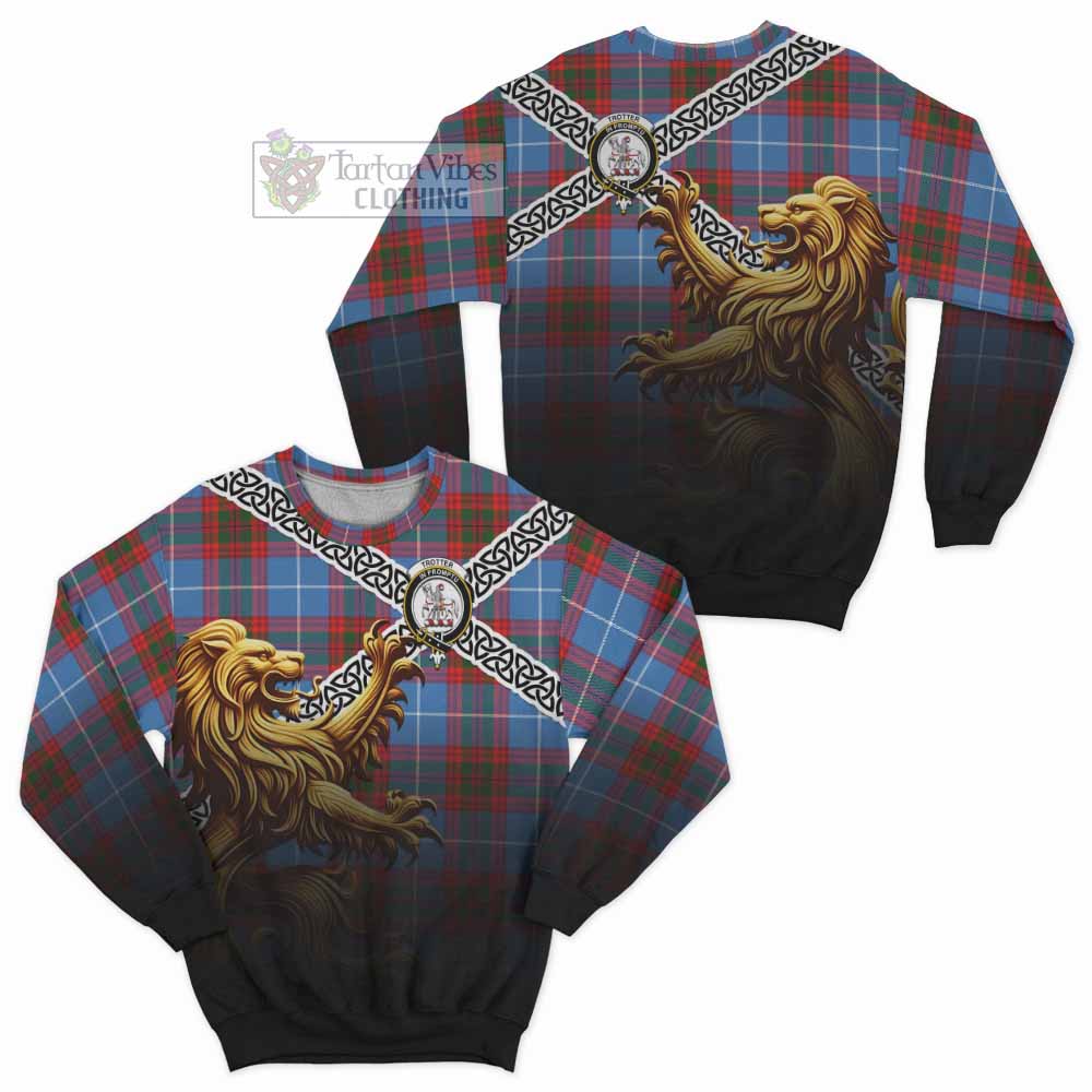 Trotter Crest Tartan Sweatshirt with Golden Lion Emblem Celtic Style - Tartan Vibes Clothing