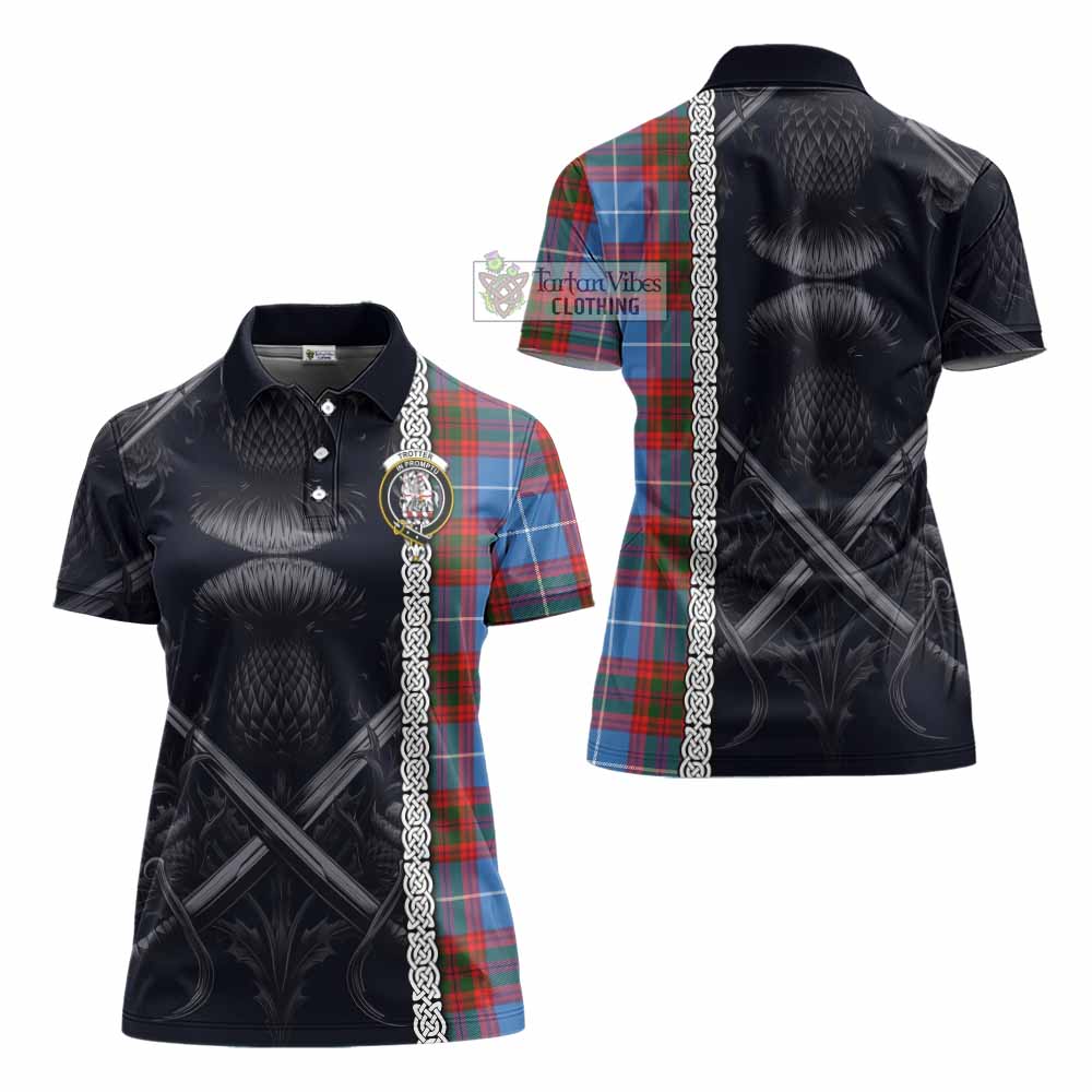 Tartan Vibes Clothing Trotter Tartan Women's Polo Shirt with Family Crest Cross Sword Thistle Celtic Vibes