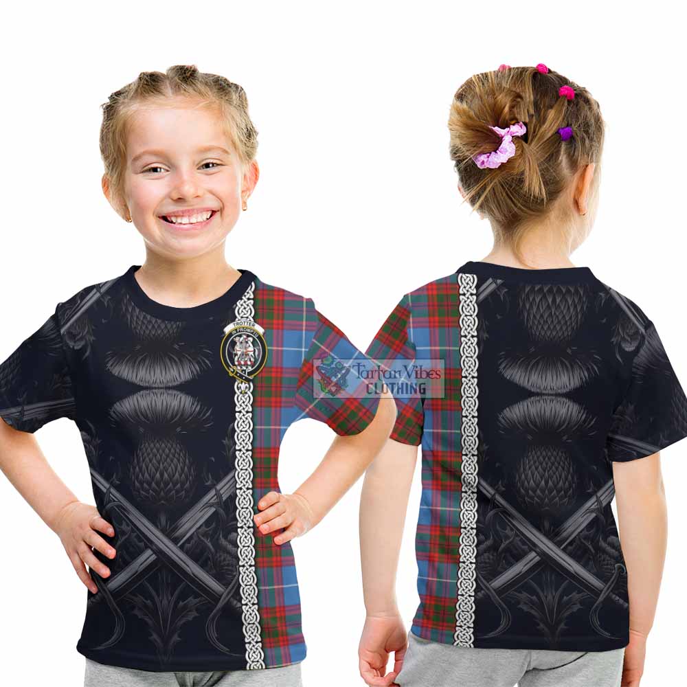 Tartan Vibes Clothing Trotter Tartan Kid T-Shirt with Family Crest Cross Sword Thistle Celtic Vibes