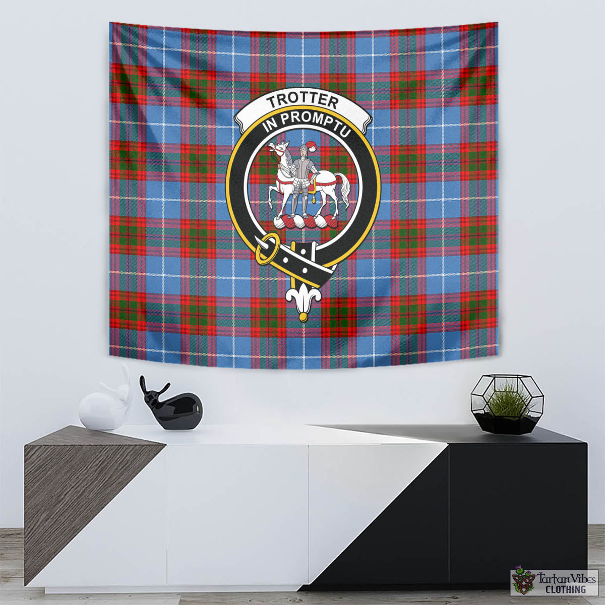 Tartan Vibes Clothing Trotter Tartan Tapestry Wall Hanging and Home Decor for Room with Family Crest