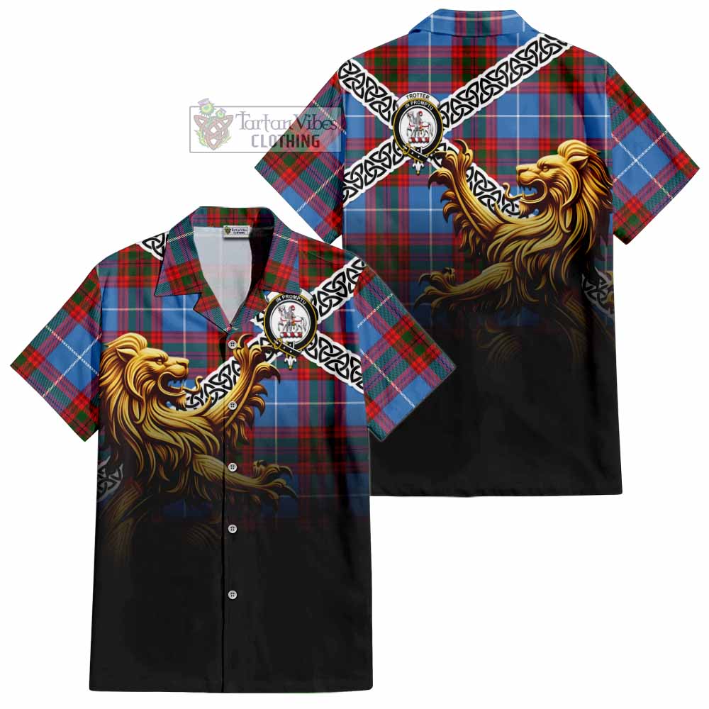 Trotter Crest Tartan Hawaiian Shirt with Golden Lion Emblem Celtic Style - Tartan Vibes Clothing