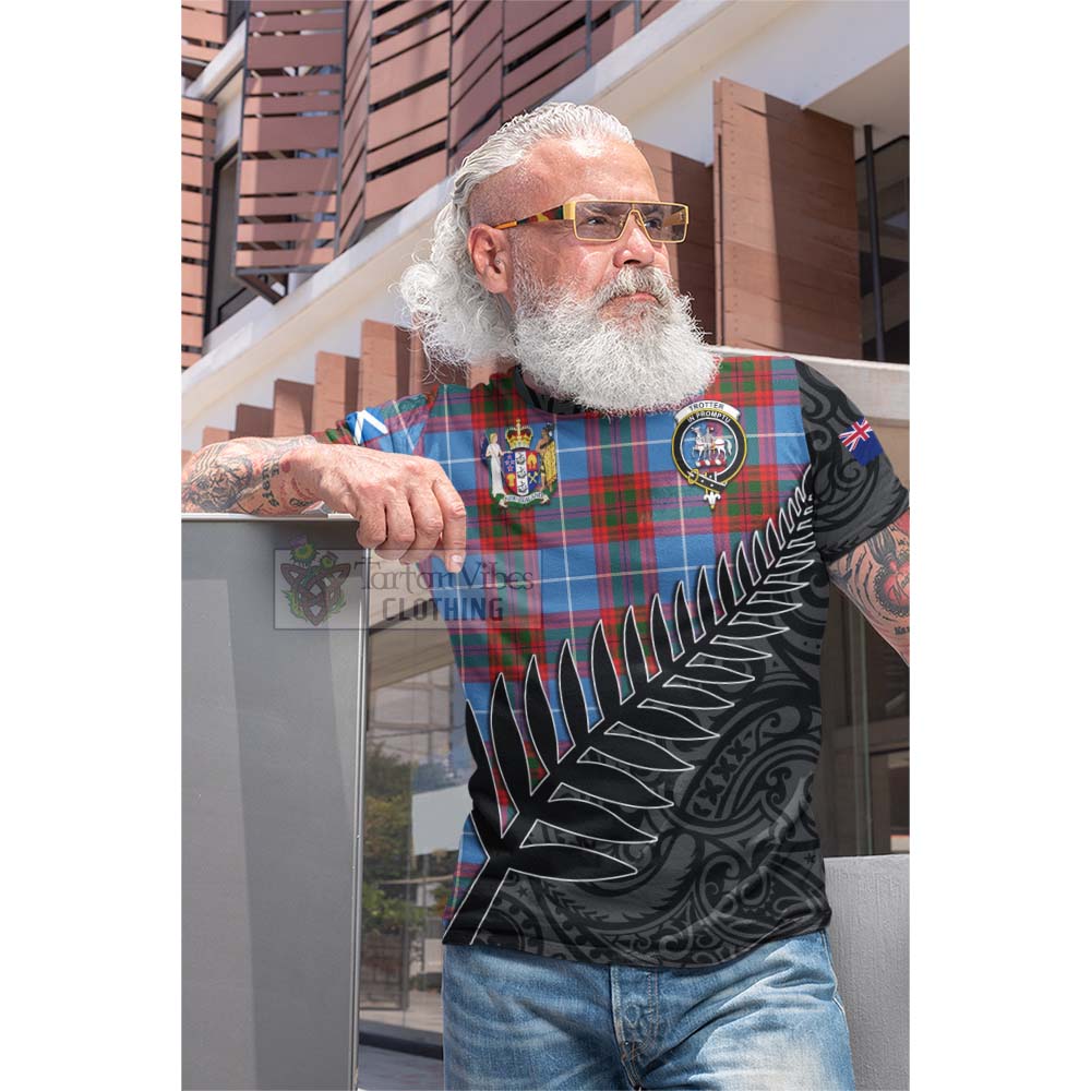 Tartan Vibes Clothing Trotter Crest Tartan Cotton T-shirt with New Zealand Silver Fern Half Style