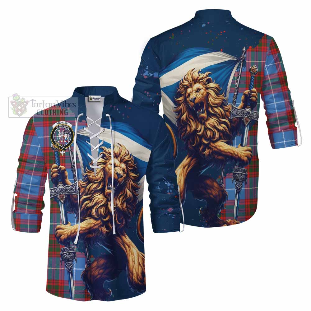 Tartan Vibes Clothing Trotter Tartan Family Crest Ghillie Kilt Shirt with Scottish Majestic Lion