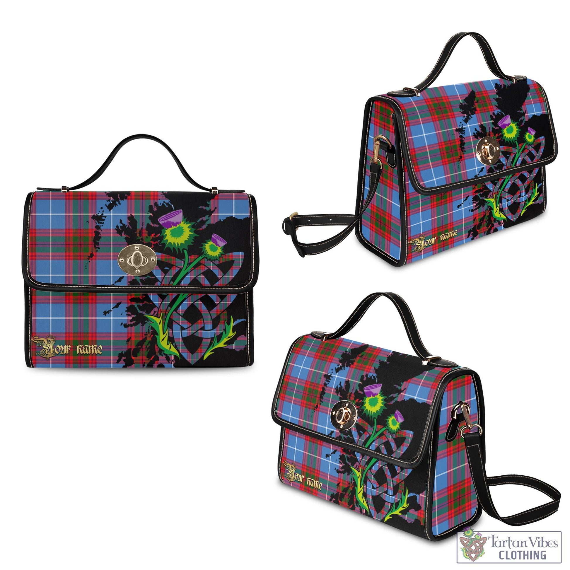 Tartan Vibes Clothing Trotter Tartan Waterproof Canvas Bag with Scotland Map and Thistle Celtic Accents