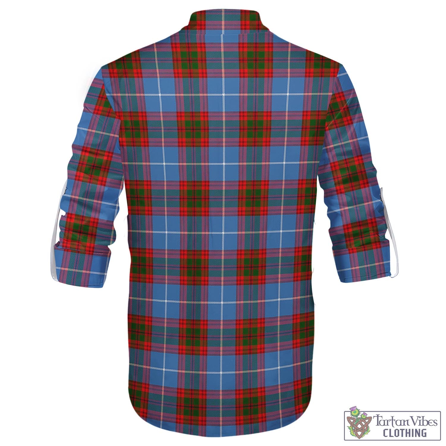 Tartan Vibes Clothing Trotter Tartan Men's Scottish Traditional Jacobite Ghillie Kilt Shirt with Family Crest