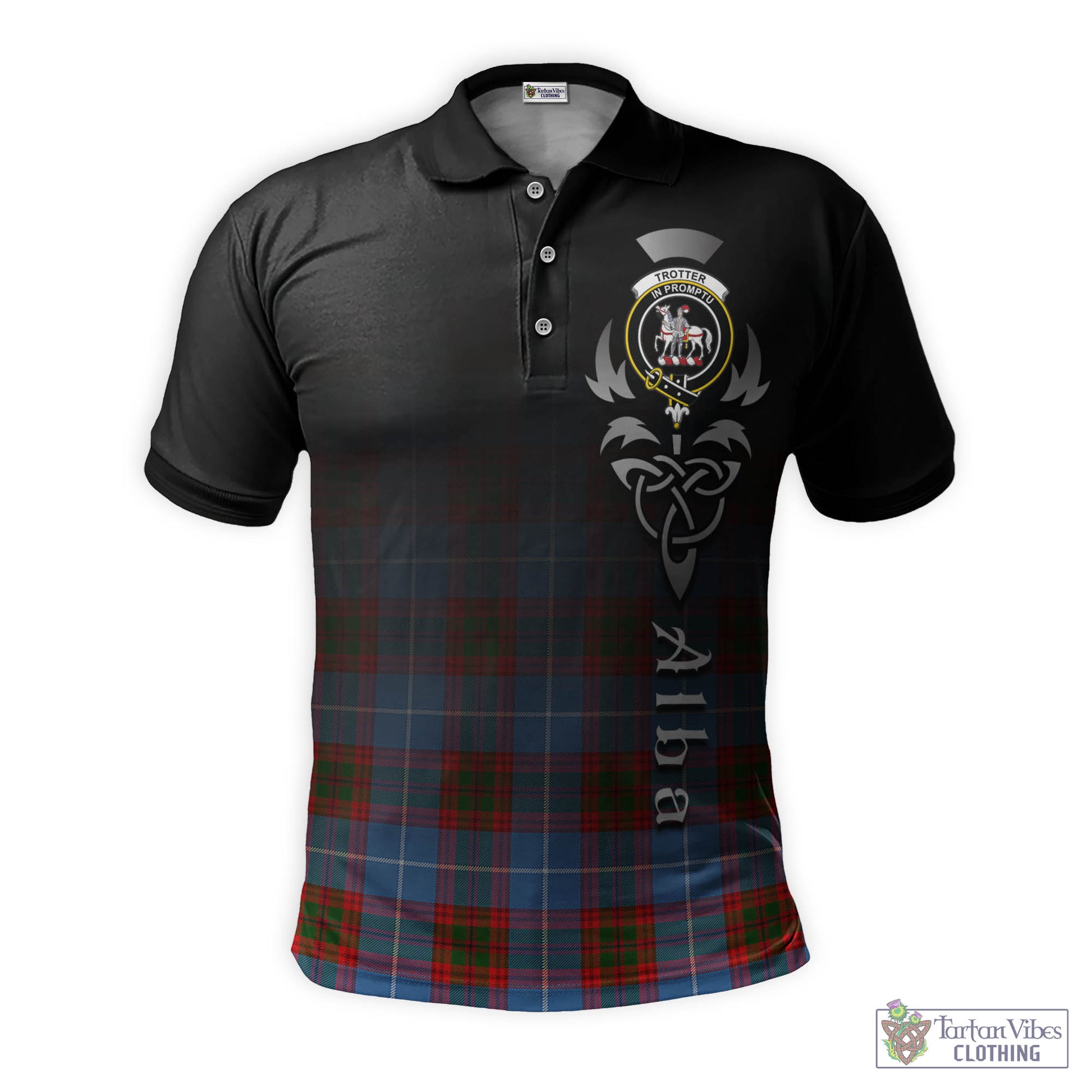 Tartan Vibes Clothing Trotter Tartan Polo Shirt Featuring Alba Gu Brath Family Crest Celtic Inspired