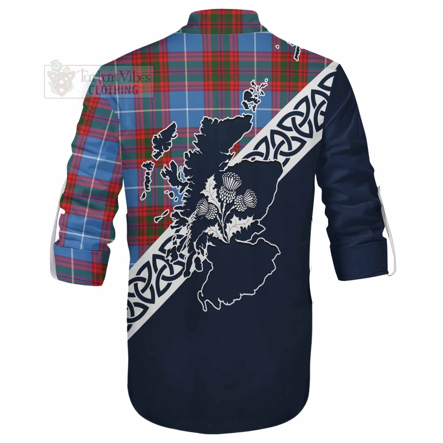 Tartan Vibes Clothing Trotter Tartan Ghillie Kilt Shirt Featuring Thistle and Scotland Map