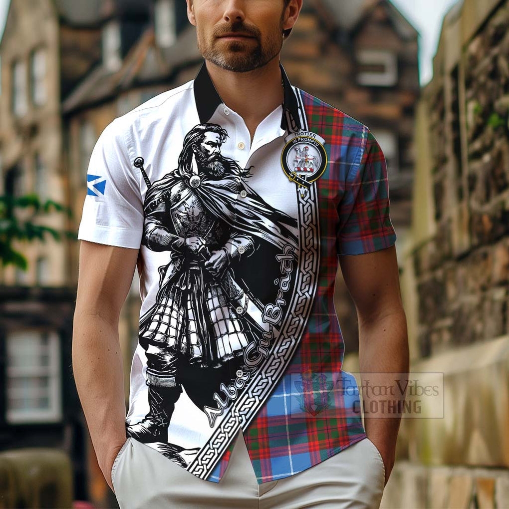 Tartan Vibes Clothing Trotter Tartan Clan Crest Short Sleeve Button Shirt with Highlander Warrior Celtic Style